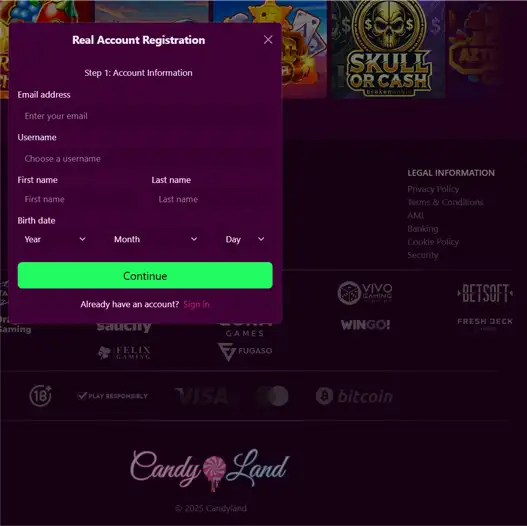 Candyland registration